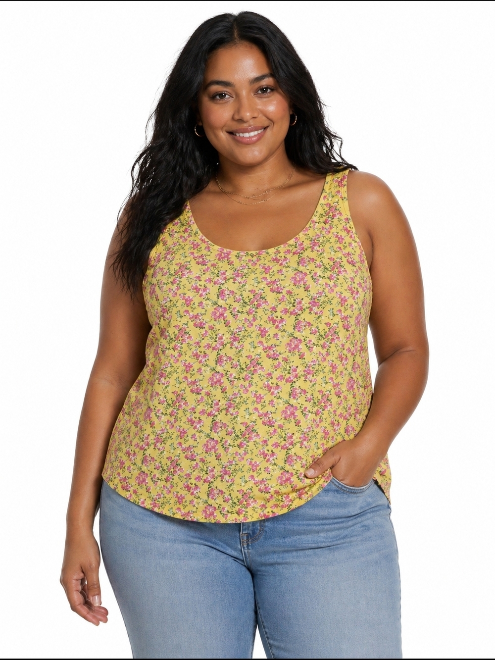 April Cornell Floral Tank Top XL Yellow Pink Cottagecore Whimsigoth Blouse